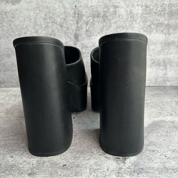 STEVE MADDEN TRIXIE BLACK LEATHER PLATFORM BLOCK HEEL SANDALS SIZE 9.5 - Picture 7 of 12